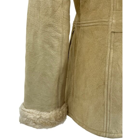 Vintage Y2K Tan Suede Leather Fur Lined Penny Lane Kenneth Cole Boho Hippie Coat - Picture 10 of 16